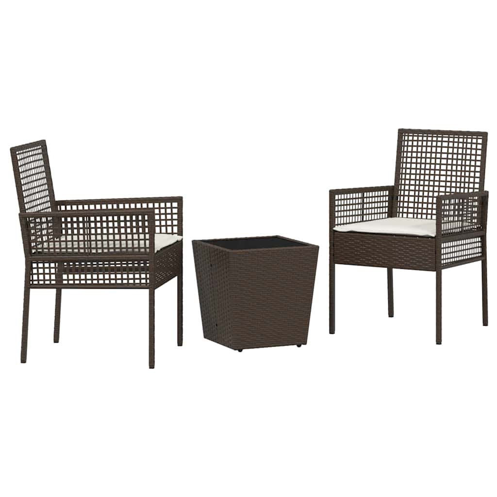 Garden Bistro Set 3 pcs Brown Poly Rattan