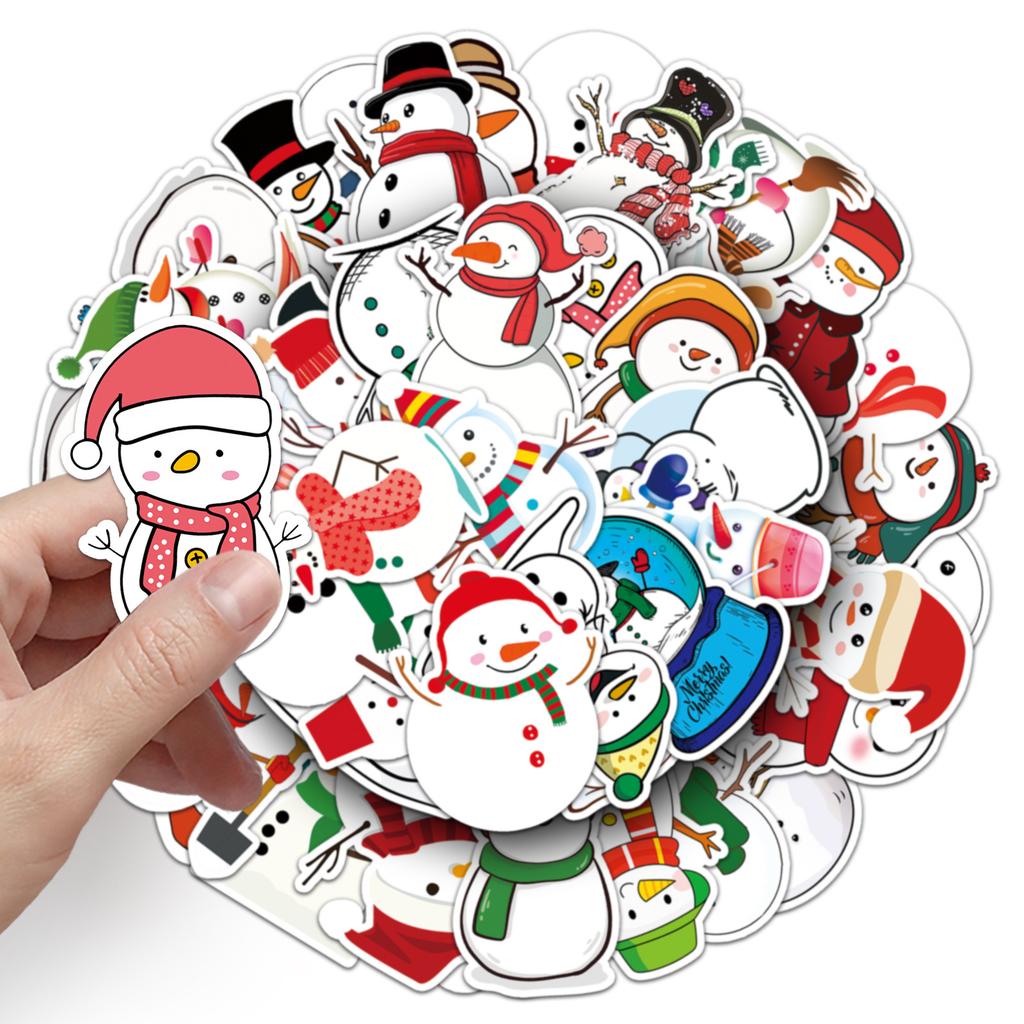 50 Snowman Doodle Cartoon Christmas Fresh Children's DIY Mobile Suitcase Stickers Waterproof