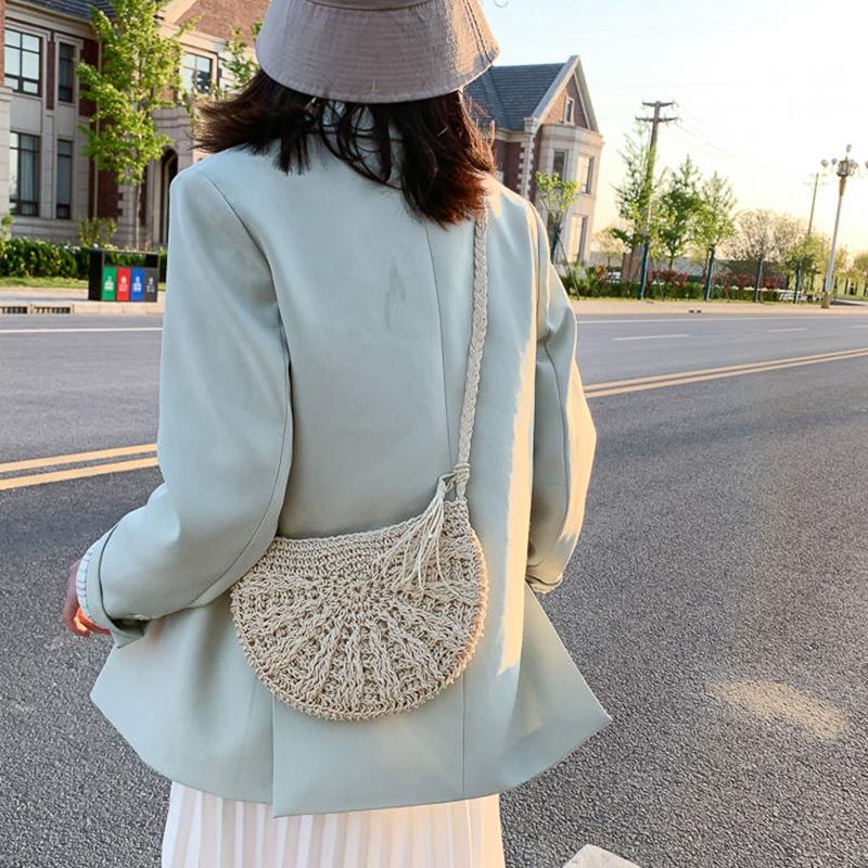 Yogodlns Тканые сумки через плечо в форме полумесяца, богемная соломенная сумка на плечо ручной работы, кошелек