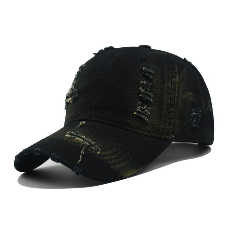Cross-Border Hot-Selling Ripped Baseball Cap Washed Gradient Color Snapback Breathable PVC 6-Panel Couple's Curved Brim Solid