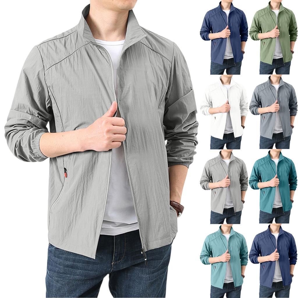 Men's Summer Light And Solid Color Outdoor Loose Large-sized Sun-protective Clothing, Waterproof Windbreaker Jacket