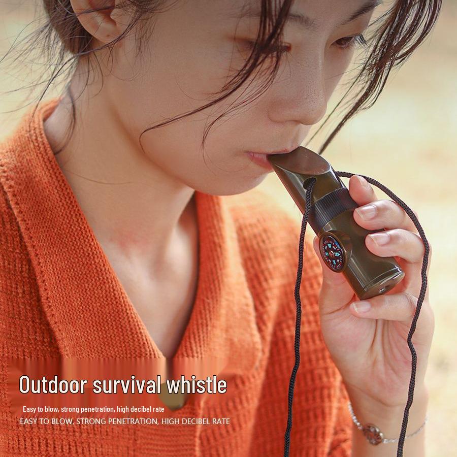 Многофункциональный свисток для выживания 7-в-1 с компасом, термометром и высокочастотным звуком для чрезвычайных ситуаций на открытом воздухе