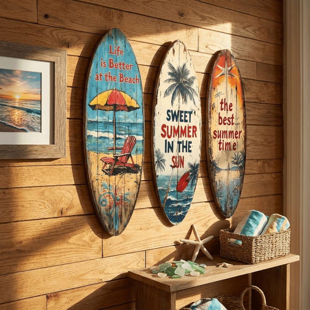 Summer Wooden Surfboards Wall Decor Colorful Beach Decor Wall Art  Festival Decor