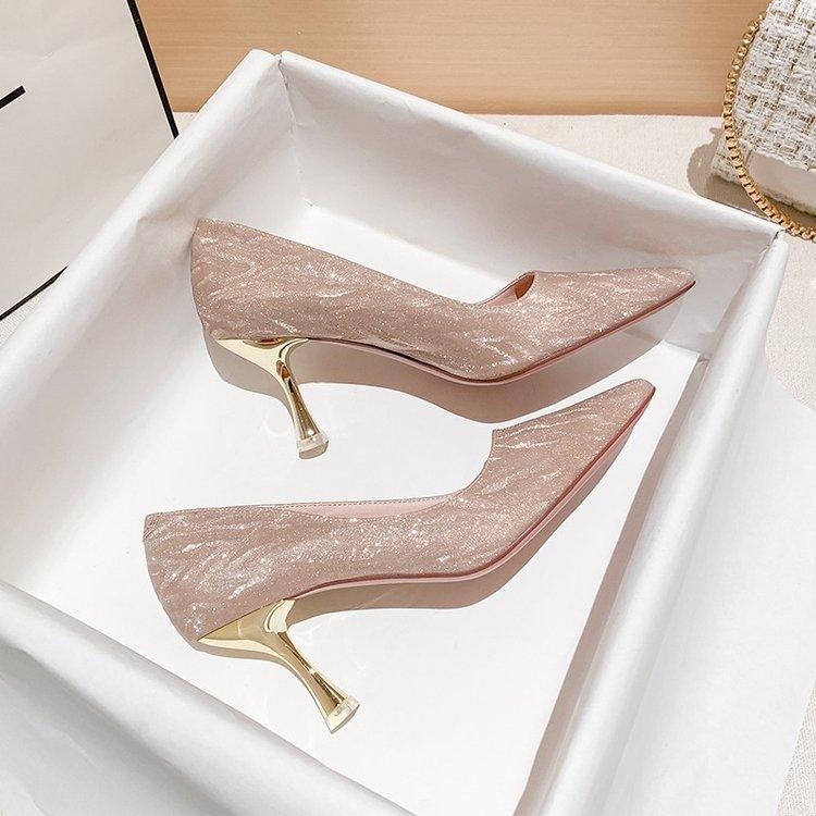 High Heel Shoes For Women With Glittering Sequin Elegant Pointed Toe For Spring And Fall Events