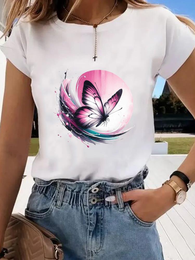 (Азиатский размер)  цветок милый тренд милый Графическая футболка Мода Т Одежда Женский топ Принт Женский Повседневный Футболки с коротким рукавом