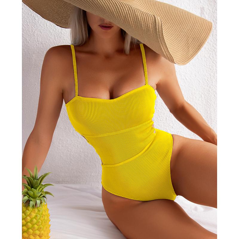 Sexy Ribbed One Piece Swimsuit Solid Swimwear Women 2022 Cut Out Monokini High Cut Swimming Suit For Women Bathing Suits