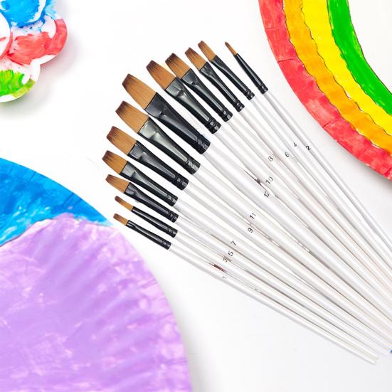 12шт Кисть для рисования Мягкая щетина Деревянная ручка Набор кистей для рисования Акриловая акварельная живопись маслом
