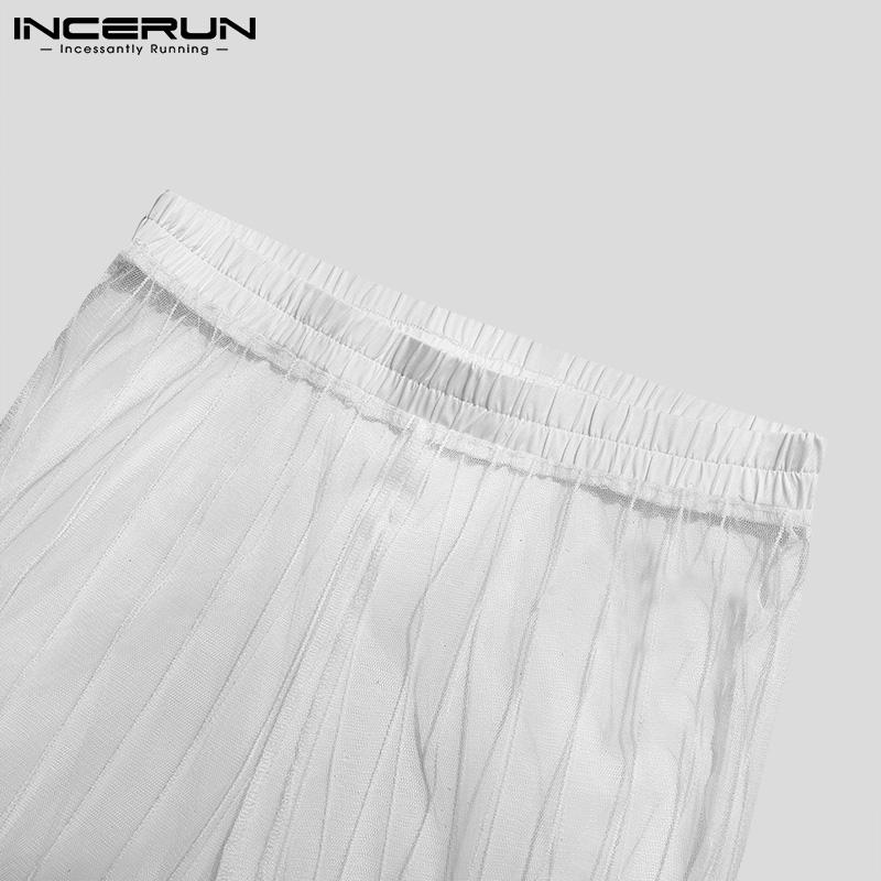 INCERUN Летние мужские модные прозрачные сетчатые рубашки с длинными рукавами и длинные брюки из 2 предметов, комплекты облегающей вечерние домашней одежды S-5XL