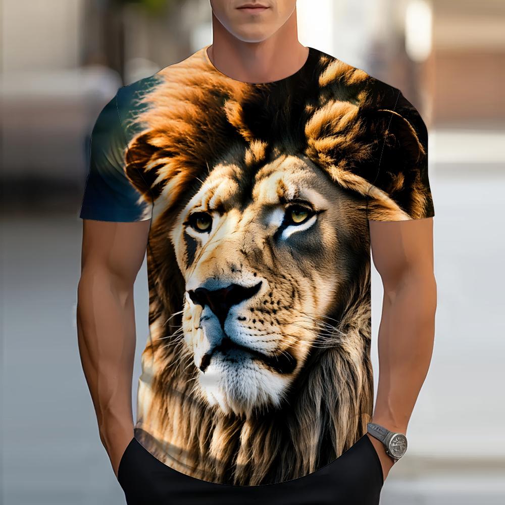 Lion Animal Pattern 3D Print Men Streetwear Hip Hop Short Sleeve Oversized Tees Harajuku Y2k Tops