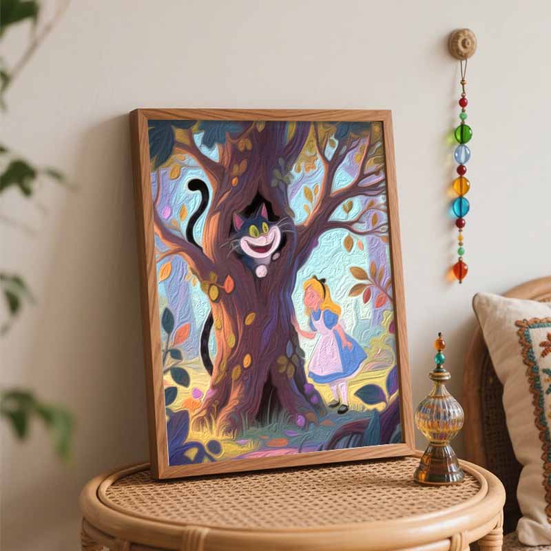 Disney digital oil painting art painting handmade diy home decorations fantasy girl and cat in forest