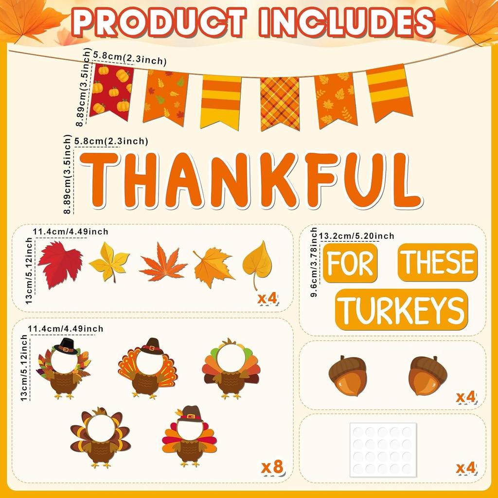 Thanksgiving Turkey Bulletin Board Door Decorations Thankful for These Turkeys Classroom Door Poster DIY Photo Crafts Paper Cutouts Back to School