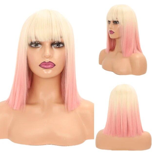 Женские синтетические прямые короткие парики «боб» с челкой, синий, золотой, красный, черный, белый, фиолетовый, зеленый, коричневый, женский парик для косплея