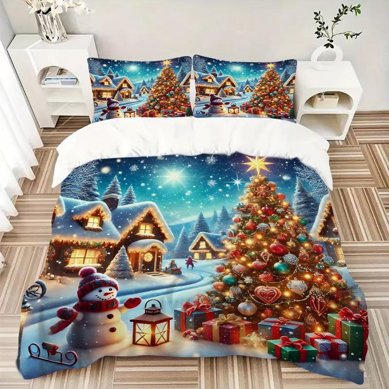 3Pcs Christmas Night Wonderland Bedding Set Quilt Cover Pillowcase Home Christmas Xmas Halloween Gift 1 Duvet Cover 2 Pillowcase S921397