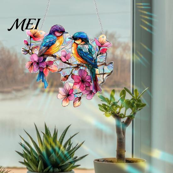 Acrylic Hanging Ornament Stained Glass Style Window Hanging, Colorful Sun Catchers for Wall Windows, Waterproof Decor Suncatcher with Chain Women Wife