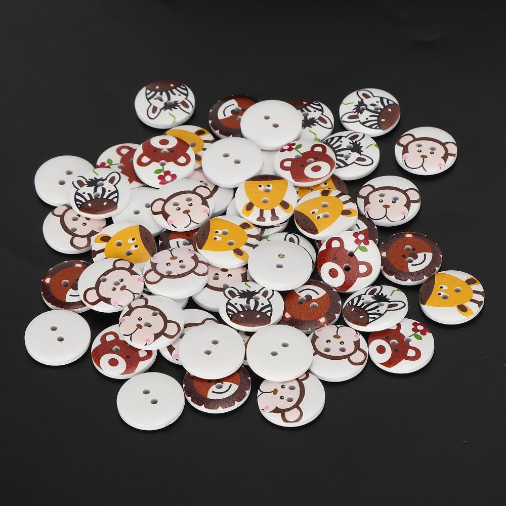 100pcs 100 Pcs Pack Wood Buttons 20mm Size Cartoon Animal Buttons Sewing Buttons DIY Home Decor