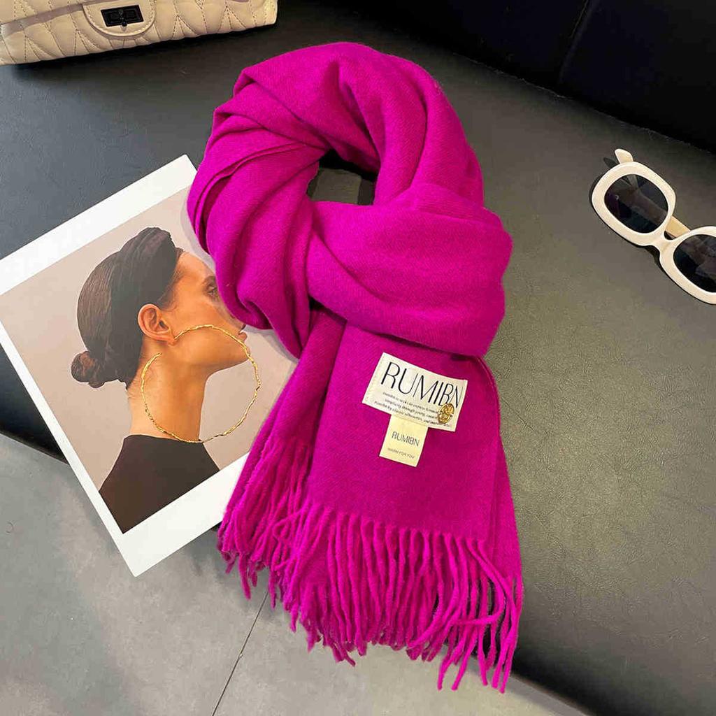 Земляной цвет, базовый однотонный большой шарф с кисточками, темперамент, утолщенная теплая шаль, мягкая клейкая шея