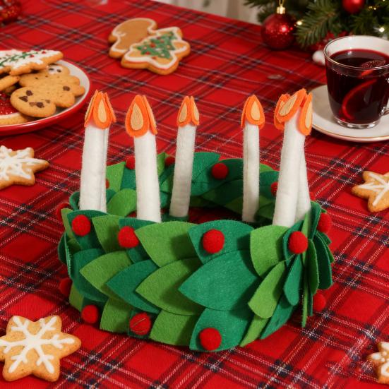 Christmas Crown Candle Felt Headband Holiday Wreath Design Handmade Felt Christmas Decorative Hat Cosplay Supplies