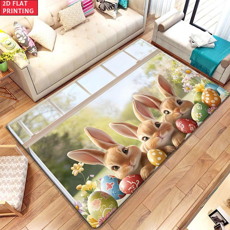 Whimsical Easter Bunny Large Room Carpet Non Slip Cartoon Kids Bedroom Living Room Floor Mat Home Decor Children's Play Carpet