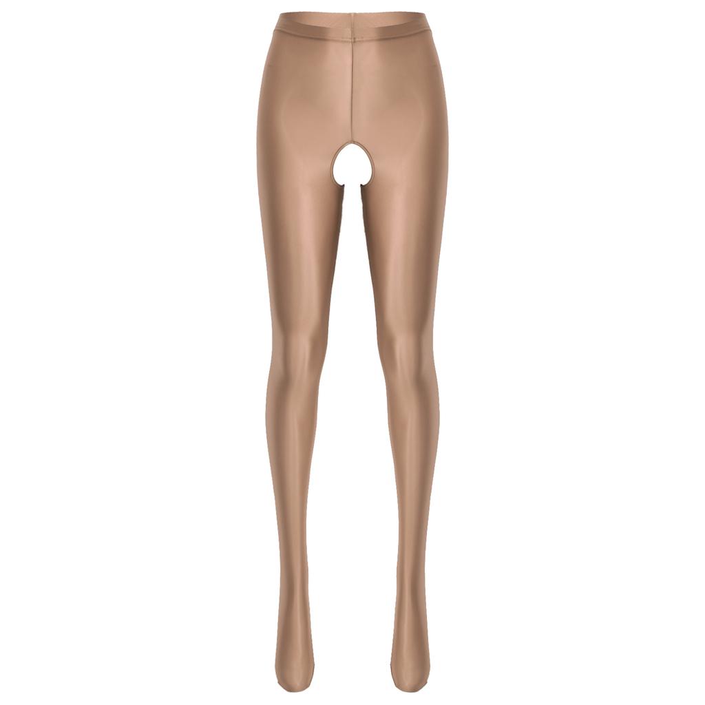 Женские глянцевые колготки с вырезом, эластичные леггинсы с высокой талией, прозрачное ночное белье