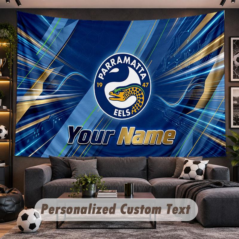 Wall Hanging Tapestry Custom NameParramatta Eels Pattern Personalized Printed Fabric Wall Decor