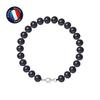 Bracelet - - Genuine Freshwater Cultured Pearl 7-8 Mm - 925 Silver - Carabiner - Black
