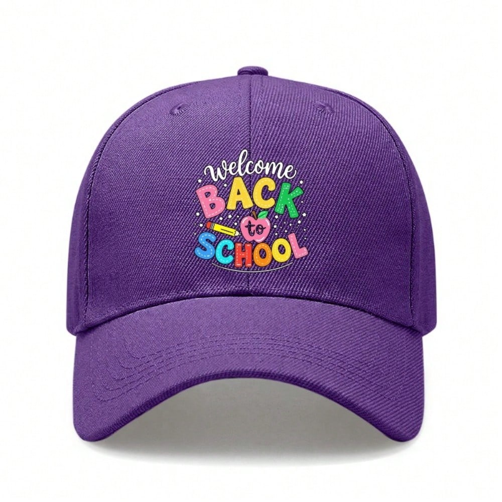 [Back To School Cap] Welcome Letter Print Adjustable Unisex Polyester Lightweight Breathable Curved Brim Casual Daily Wear Baseball Hat - Dad Hat For
