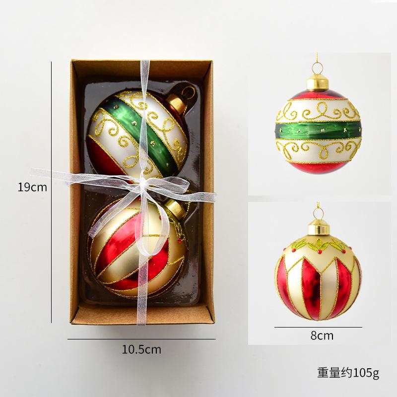 8cm 2pcs Glass Christmas Ball Ornaments Painted Luxury Christmas Tree Party Decoration Set Christmas Spheres Pendant 2025 New