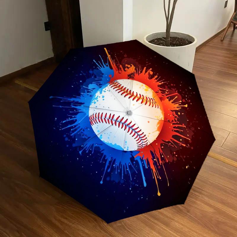 1pc Baseball Splatter Art Print Umbrella with Plastic Handle,Suitable for All Seasons Home Travel Outdoor UmbrellaDD070