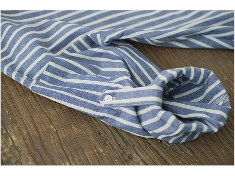 Платье-рубашка больших размеров в вертикальную полоску из хлопка и льна для женщин - осенняя мода, подходит для беременных, до 200 фунтов