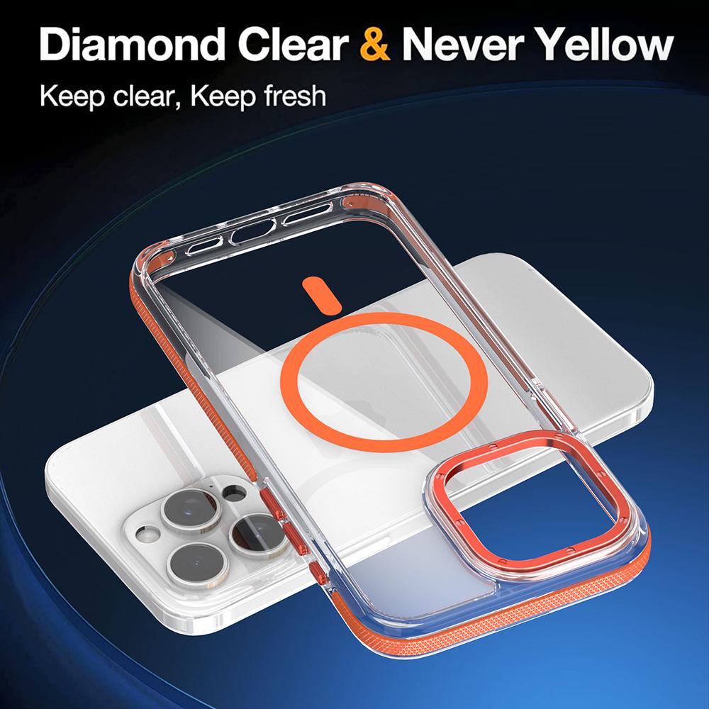 Чехол для iPhone 15 14 13 12 11 Plus Pro Max с цветной рамкой, магнитный чехол Magsafe для беспроводной зарядки, прозрачный корпус, защита от падения, чехлы