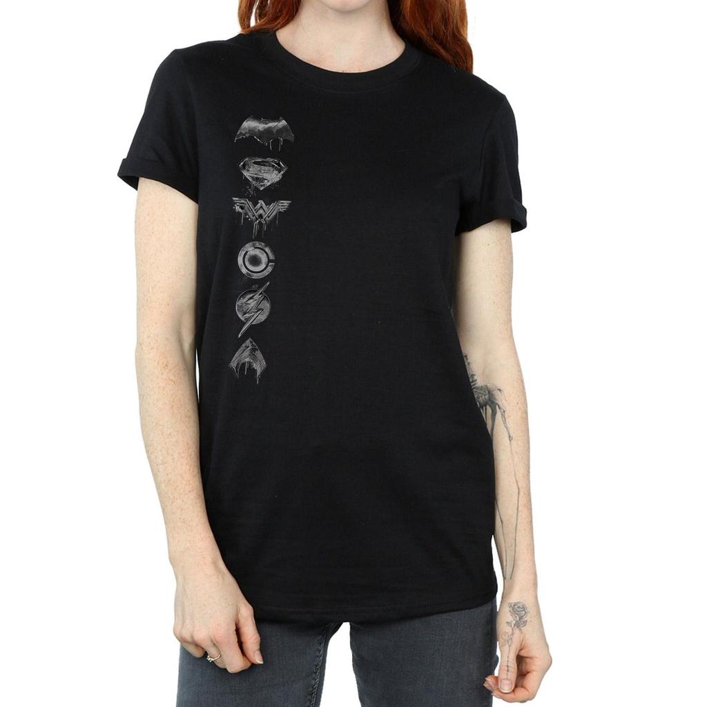 DC Comics Womens/Ladies Justice League Movie Sprayed Emblems Cotton Boyfriend T-Shirt