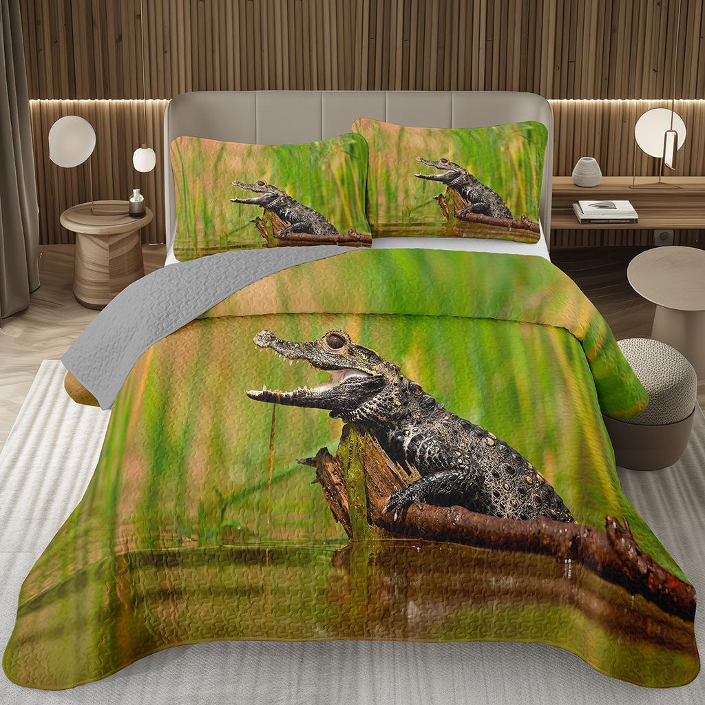 Подростковый крокодиловый плед с узором аллигатора, стеганый комплект постельного белья размера фулл/квин с дикими животными для детей, мальчиков, девочек