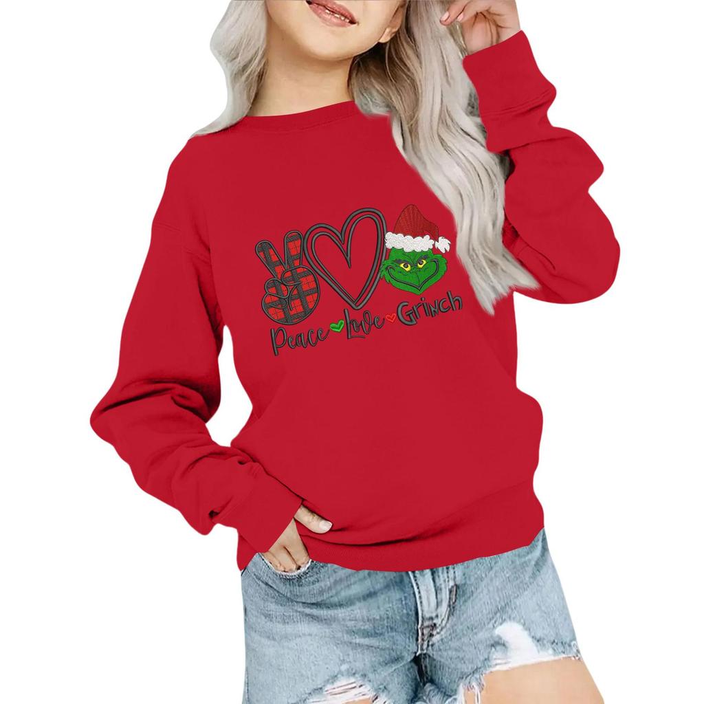 Kids' Fashion Loose-Fit Casual Long-Sleeve Christmas Print Oversized Crewneck Sweatshirt
