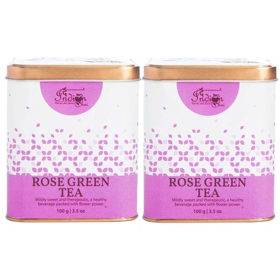The Indian Chai - Rose Green Tea 200g with Gulab Rose Petals for Glowing Skin, Rich In Vitamin C, Natural Stress Buster, Helps with Immunity