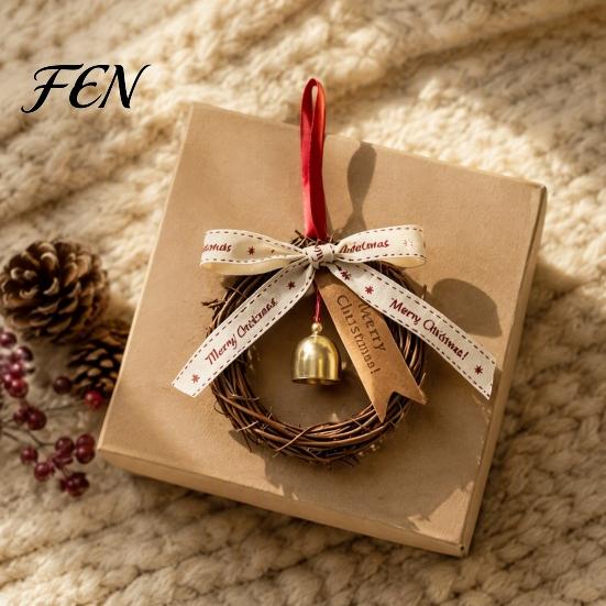 Indoor Festive Atmosphere Decor Christmas Bell Rattan Wreath Hanging Ornament, Rustic Door Handle Wind Retro Style Holiday Decorations Chime