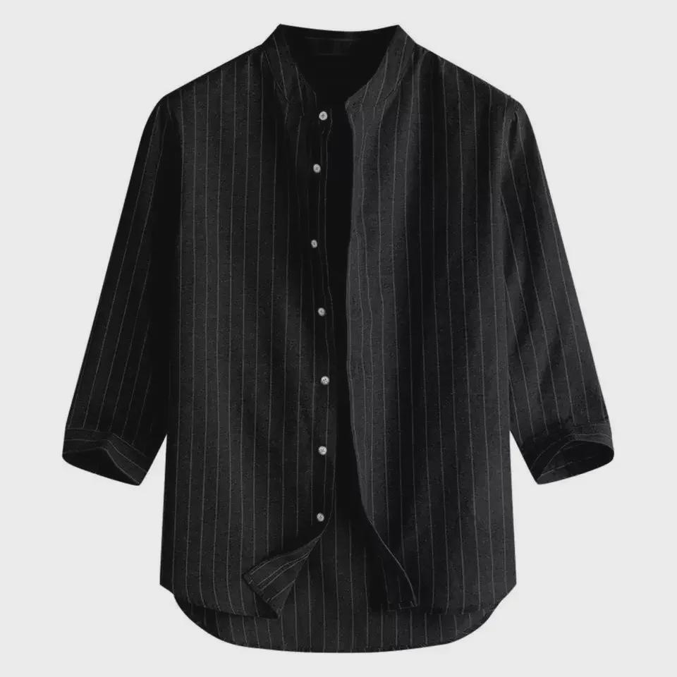 Мужской льняной кардиган в корейском стиле с воротником-стойкой — повседневная, дышащая, свободная молодежная рубашка с рукавами три четверти.