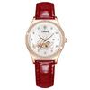 Love Watch Women's Red Leather Strap Diamond Wristwatch, Stylish, Waterproof, Simple, Business, Cute, Casual, Luxury, Gift, Red and White