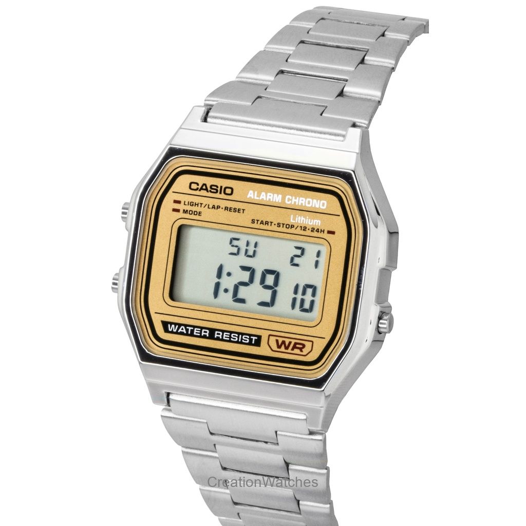 Casio Винтажные цифровые кварцевые часы A158WEA-9 из нержавеющей стали, унисекс