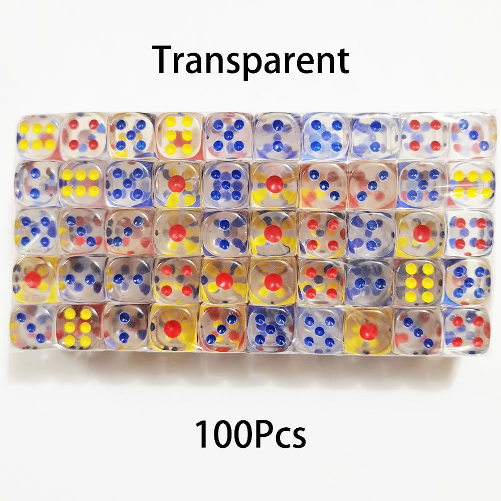 100Pcs/Set 6 Sided Dice 14Mm D6 16 Transparent Optional Color Acrylic Rounded Edges Dice For Table Board Games Party Dnd