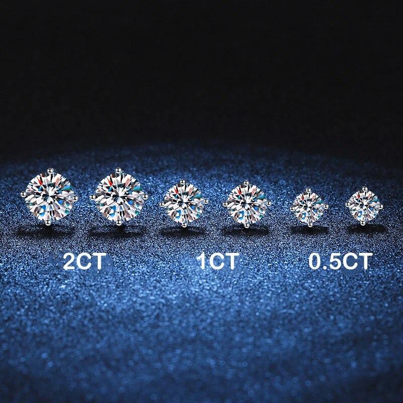 Серьги-гвоздики с муассанитом цвета D, 0,5-2 карата, 4 зубца, для женщин и девочек, изящные ювелирные изделия, серьги-гвоздики из стерлингового серебра 925 пробы с бриллиантами