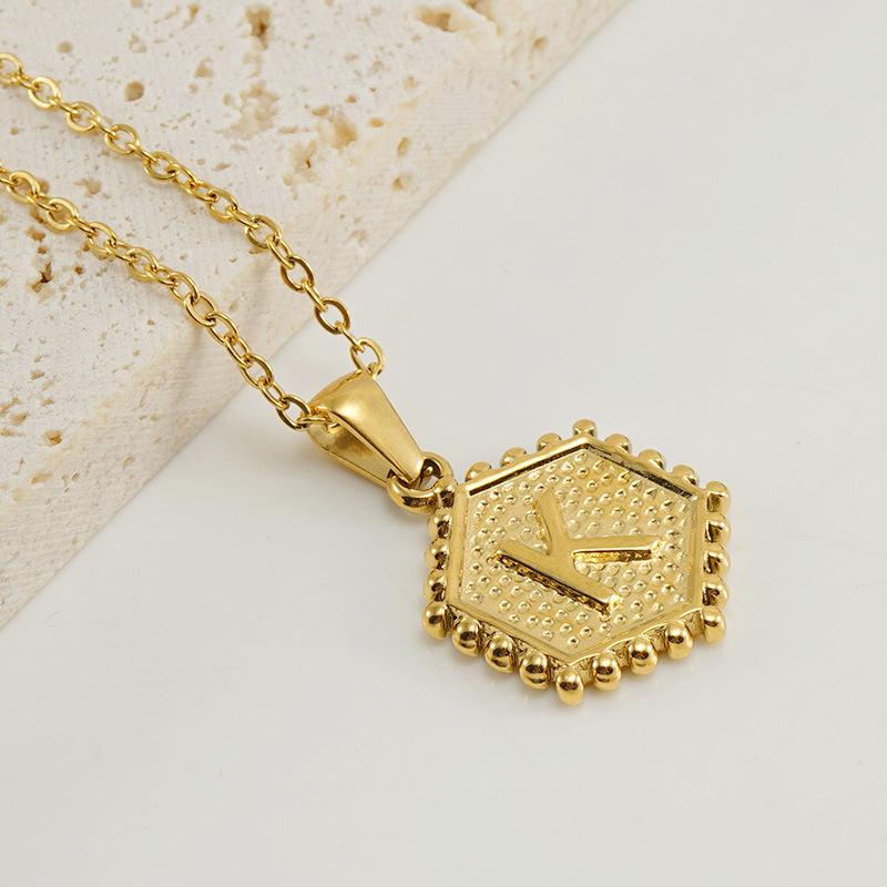 New Fashion Titanium Steel Hexagonal Letter Pendant Stainless Steel 26 English Letter Necklace Female