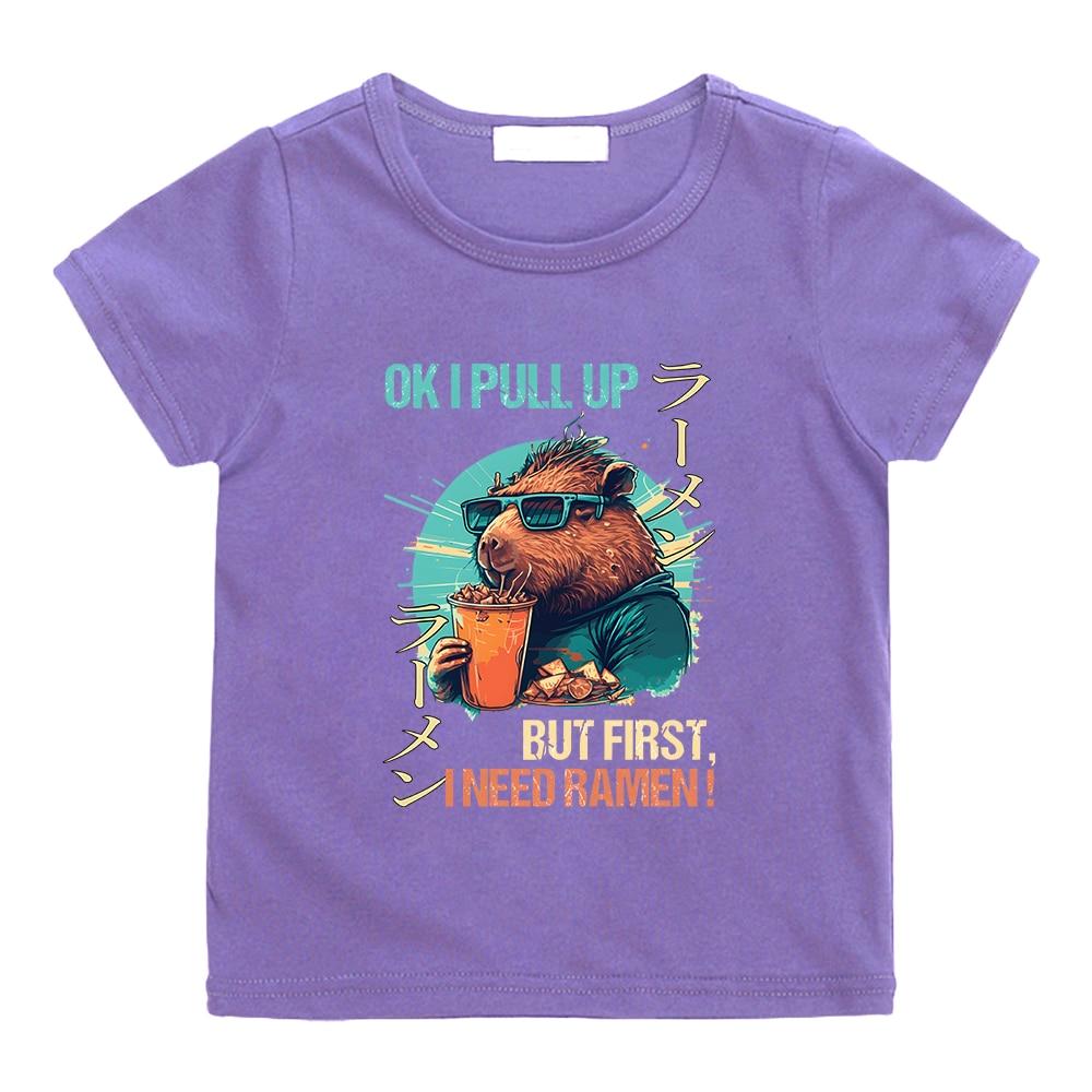 OK I PULL UP Capybara, милая футболка с принтом, детская футболка из 100% хлопка для мальчиков и девочек, летние повседневные футболки с короткими рукавами Kawaii