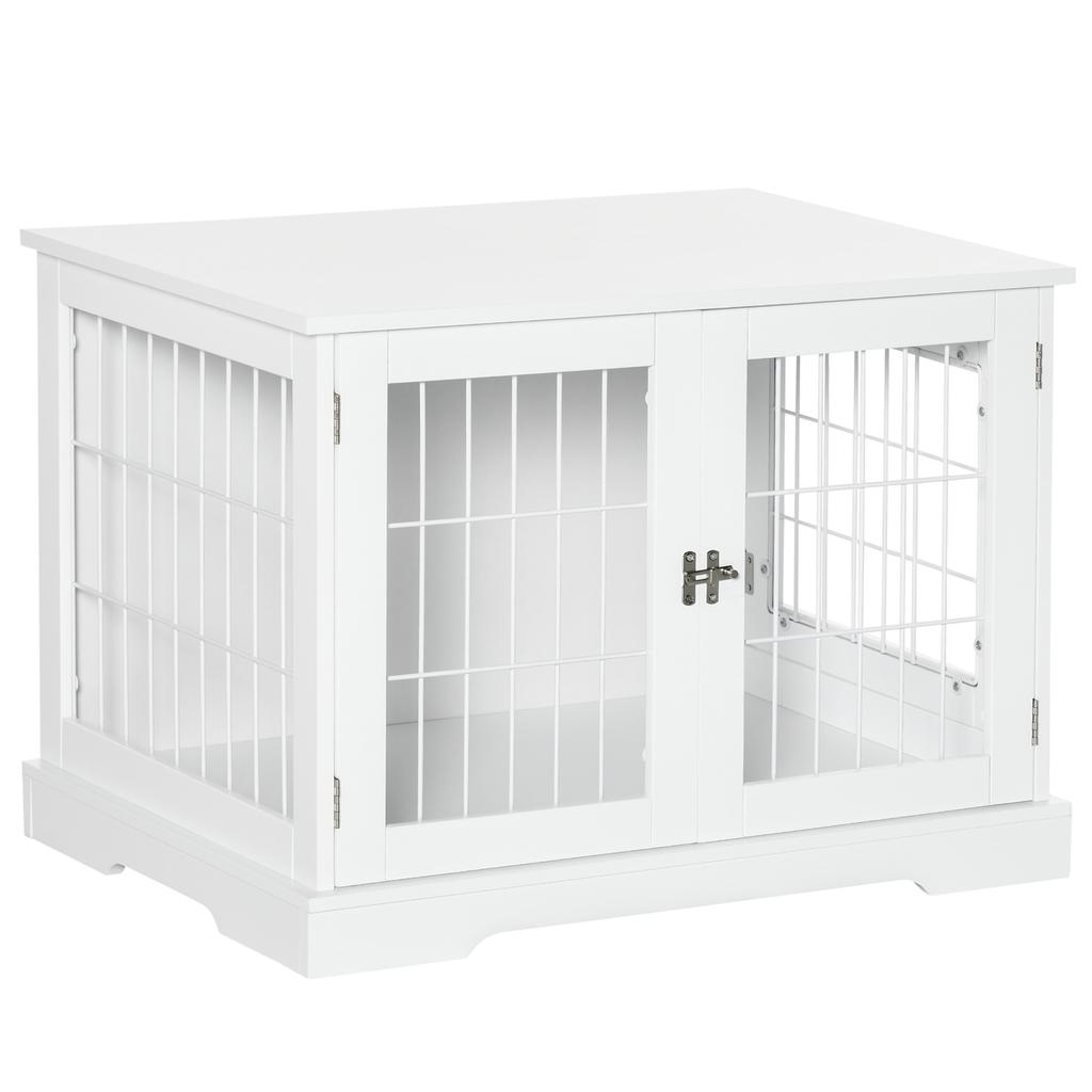 2-in-1 Dog Pet Cage Side Table Indoor Dog Crate Furniture with 2 Lockable Doors - dim. 76L x 54.5W x 56H cm - Metal and MDF