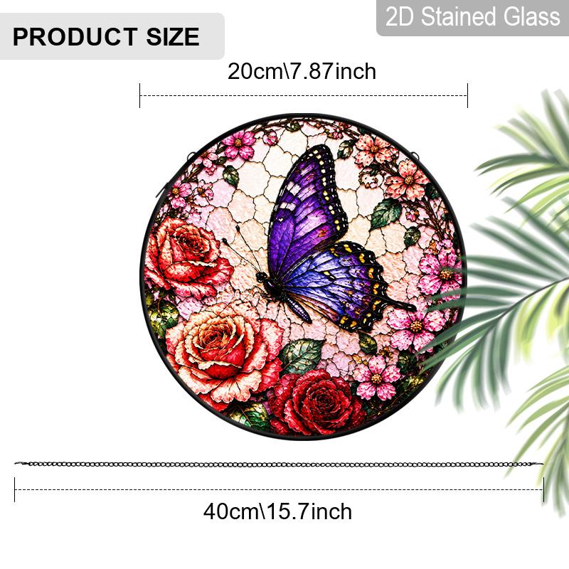 1pc 2D Flat Wildflower Stained Glass Suncatcher, 6.3/7.87 Inch Flower Buttery Stained Glass Suncatcher, Window Hanging, Home, Garden Windocw Decor