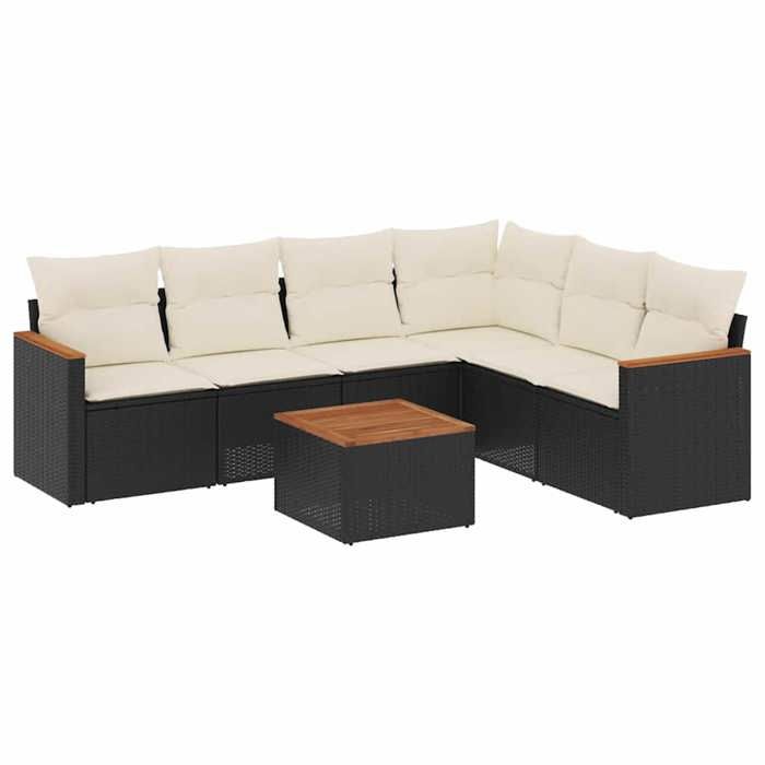 VidaXL Salon de Jardin avec Coussins 7 pcs, Canapés de Terrasse, Ensemble de Meubles de Patio, Mobilier d'Extérieur, Noir 3258409