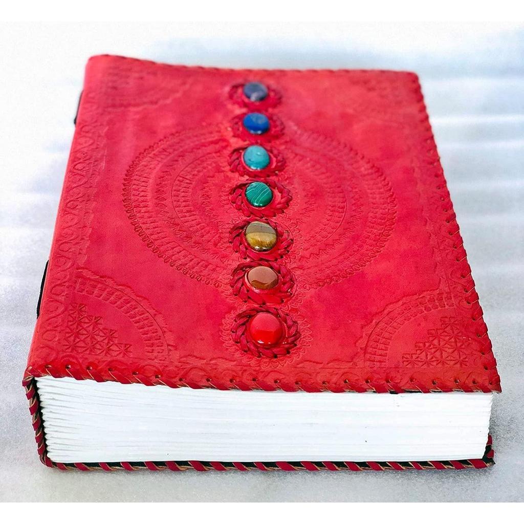 Журнал Fat Leather на 600 страниц, большой, из семи камней, кожаный блокнот, журнал, пустая книга ручной работы, альбом для рисования, повседневное использование (Линованные страницы, красные)