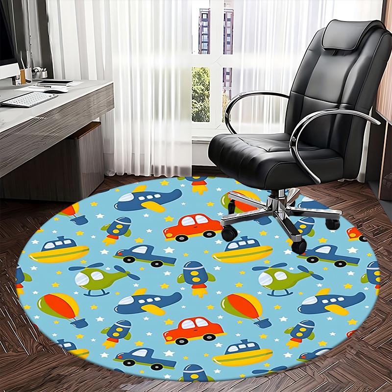 Colorful Transportation Office Carpet Chair Mats, Fun Vehicle Pattern for Home Decor, Office Use, and Gift Giving1118091a