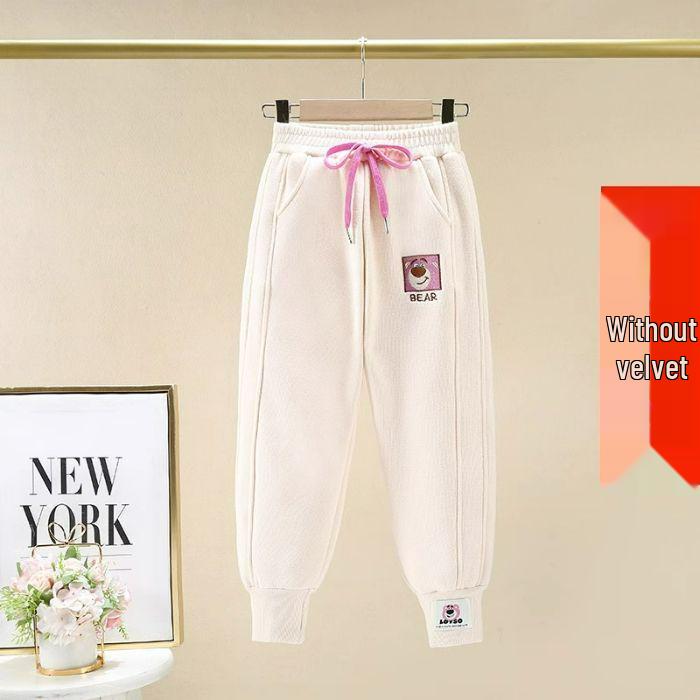 Куроми Девичьи флисовые спортивные штаны - Мультяшный принт, Теплые и толстые, С манжетами для весны/осени