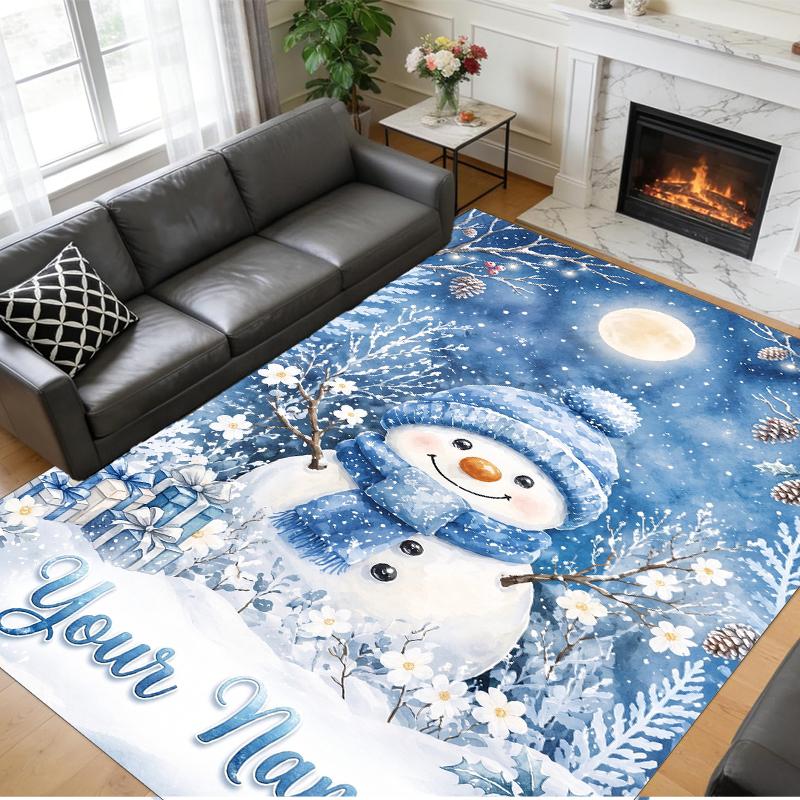 Christmas Custom Name Printed Square Area Rug Soft Non Slip Floor Carpet For Bedroom Holiday Gift