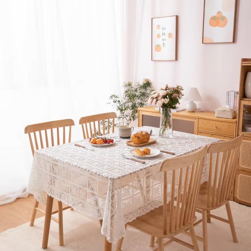 Практичная Антикварная Кружевная Ажурная Скатерть Вышитая Цветочная Белая Настольная Покрывало Универсальная Европейская Столовое Белье Чайный Столик